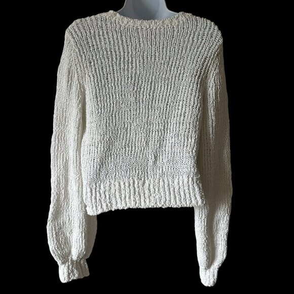 NWOT Aritzia Sunday Best Open Knit Crop Sweater Bell Sleeves in White - Size Med - Picture 2 of 7